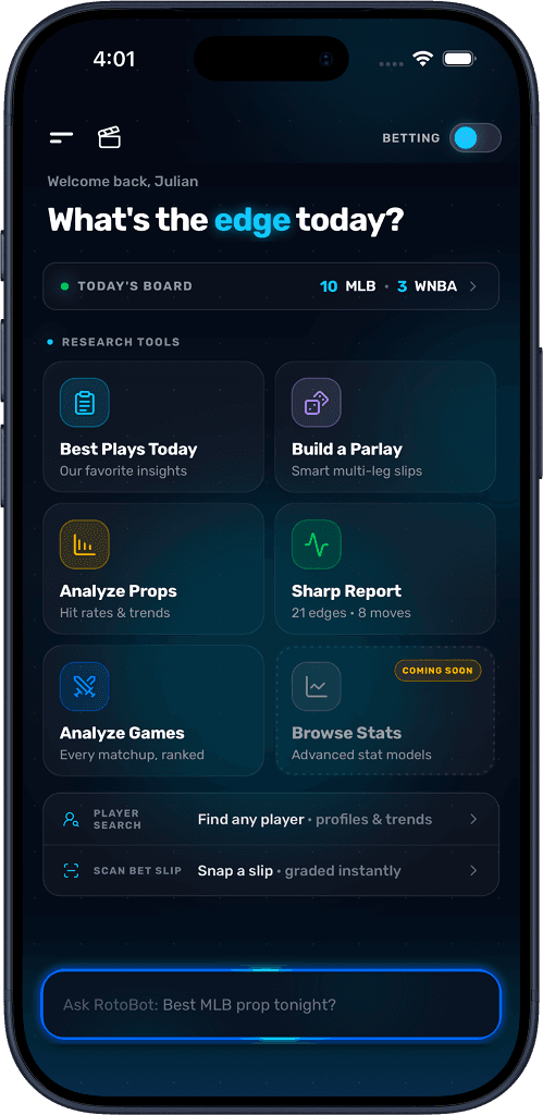 RotoBot mobile app — research tools home